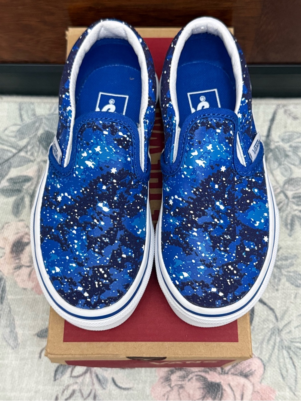 Vans Kids Slip-On Sneakers in Blue and White Galaxy Print